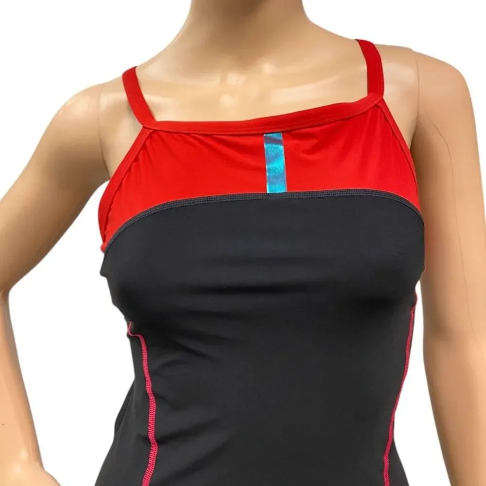SPEEDO Women's Black/Red PowerPlus Drill Back One-Piece Bathing Swimsuit 10/36
